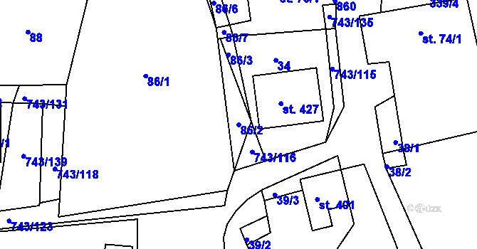 Parcela st. 86/2 v KÚ Škrdlovice, Katastrální mapa