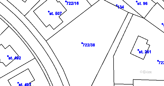 Parcela st. 722/38 v KÚ Škrdlovice, Katastrální mapa