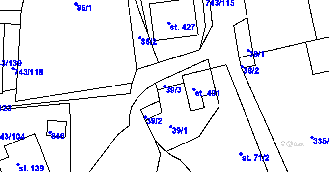 Parcela st. 39/3 v KÚ Škrdlovice, Katastrální mapa