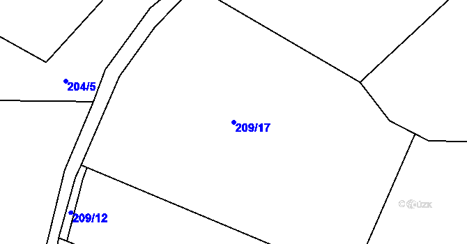 Parcela st. 209/17 v KÚ Škrdlovice, Katastrální mapa