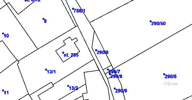 Parcela st. 290/6 v KÚ Škrdlovice, Katastrální mapa