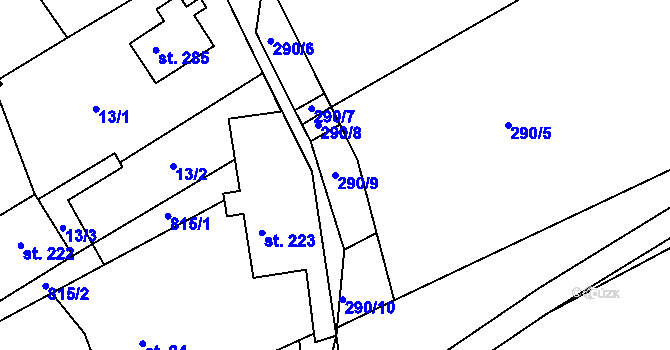 Parcela st. 290/9 v KÚ Škrdlovice, Katastrální mapa