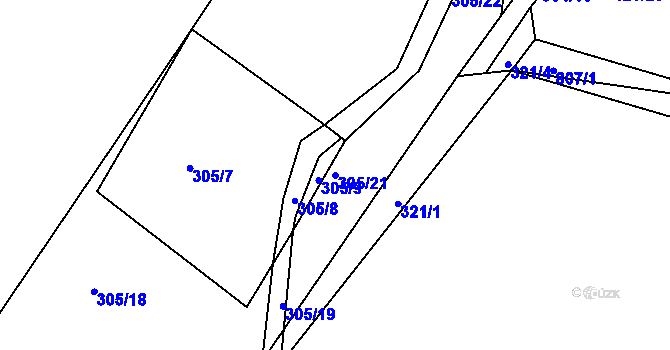 Parcela st. 305/21 v KÚ Škrdlovice, Katastrální mapa