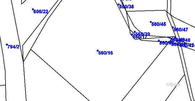 Parcela st. 560/16 v KÚ Škrdlovice, Katastrální mapa