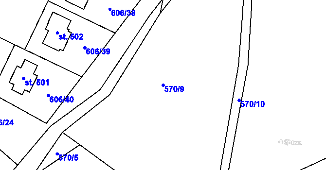 Parcela st. 570/9 v KÚ Škrdlovice, Katastrální mapa