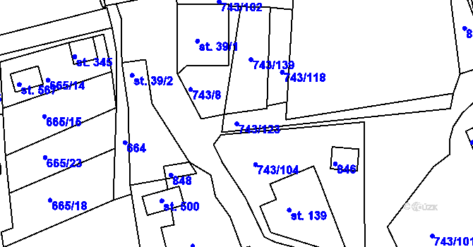 Parcela st. 743/123 v KÚ Škrdlovice, Katastrální mapa