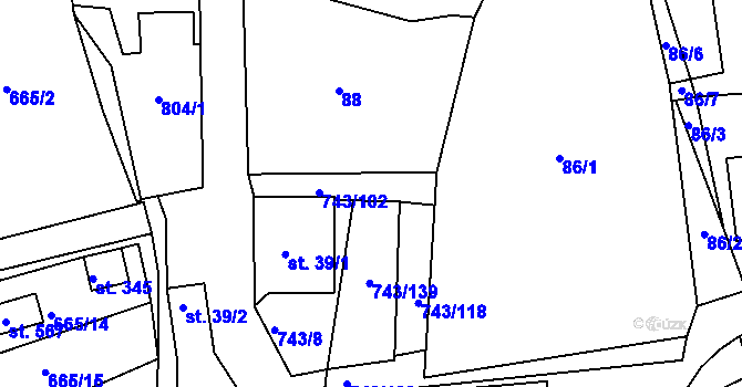 Parcela st. 743/131 v KÚ Škrdlovice, Katastrální mapa