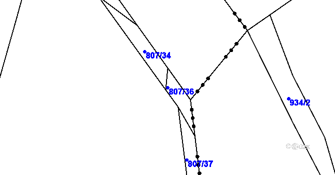 Parcela st. 807/36 v KÚ Škrdlovice, Katastrální mapa