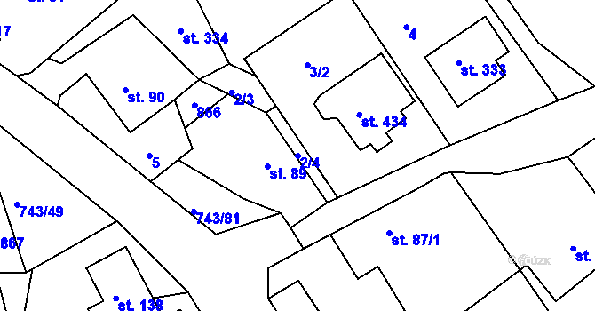 Parcela st. 2/4 v KÚ Škrdlovice, Katastrální mapa