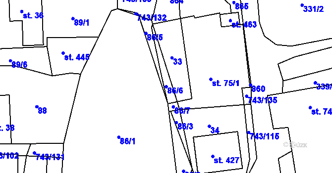 Parcela st. 86/6 v KÚ Škrdlovice, Katastrální mapa