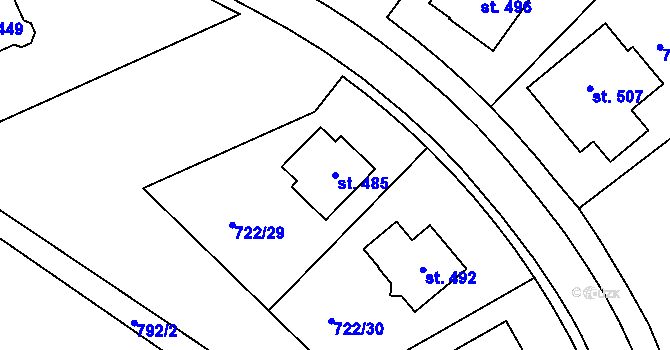 Parcela st. 485 v KÚ Škrdlovice, Katastrální mapa