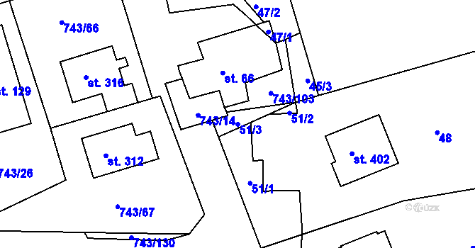 Parcela st. 51/3 v KÚ Škrdlovice, Katastrální mapa