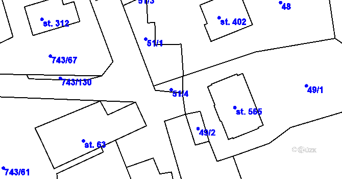 Parcela st. 51/4 v KÚ Škrdlovice, Katastrální mapa