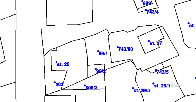 Parcela st. 99/1 v KÚ Škrdlovice, Katastrální mapa