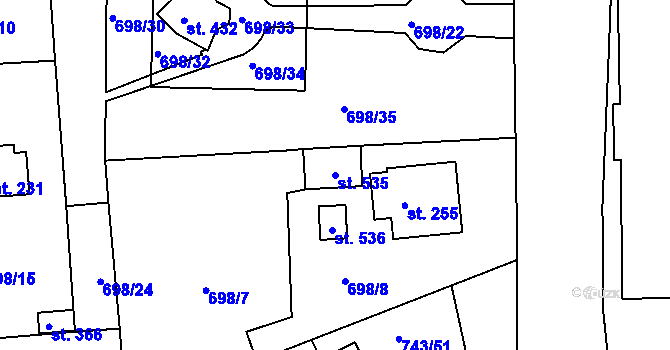 Parcela st. 535 v KÚ Škrdlovice, Katastrální mapa