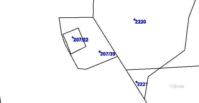 Parcela st. 207/39 v KÚ Škvorec, Katastrální mapa