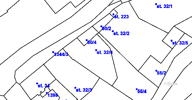Parcela st. 32/4 v KÚ Škvorec, Katastrální mapa