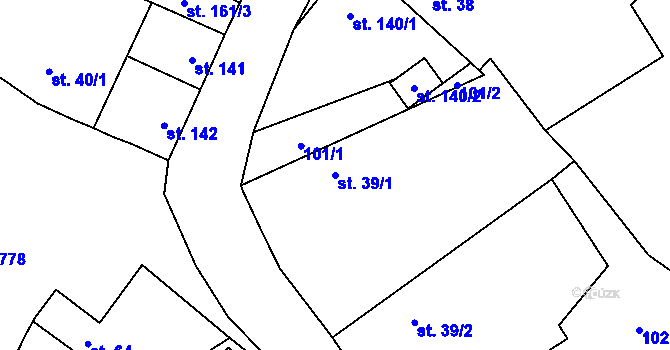Parcela st. 39/1 v KÚ Škvorec, Katastrální mapa