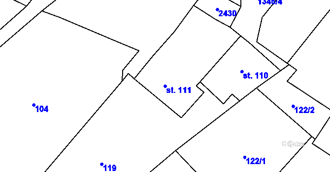 Parcela st. 111 v KÚ Škvorec, Katastrální mapa