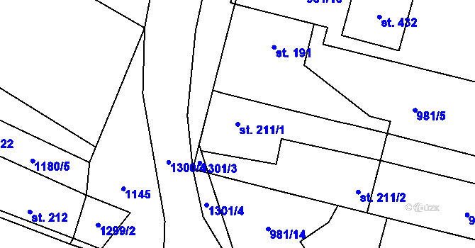 Parcela st. 211/1 v KÚ Škvorec, Katastrální mapa