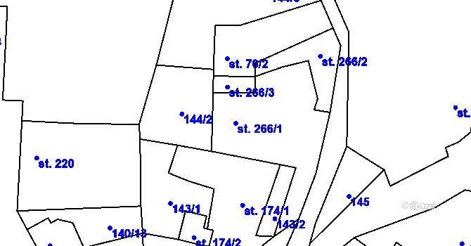 Parcela st. 266/1 v KÚ Škvorec, Katastrální mapa