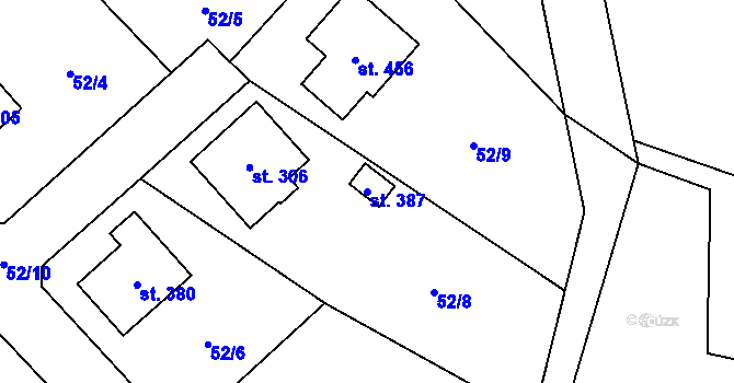 Parcela st. 387 v KÚ Škvorec, Katastrální mapa