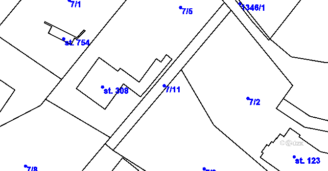 Parcela st. 7/11 v KÚ Škvorec, Katastrální mapa