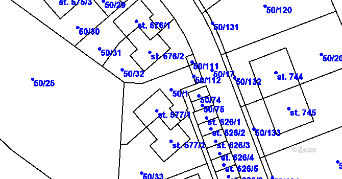 Parcela st. 50/1 v KÚ Škvorec, Katastrální mapa