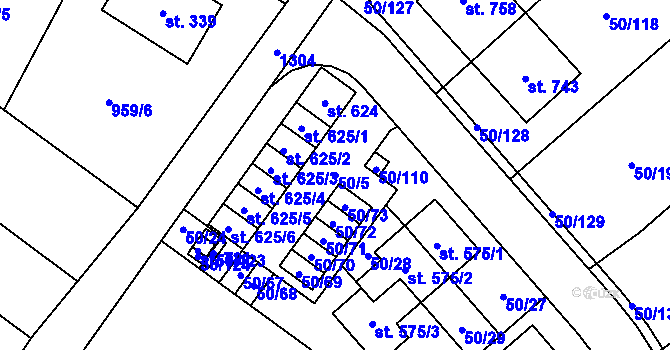 Parcela st. 50/5 v KÚ Škvorec, Katastrální mapa