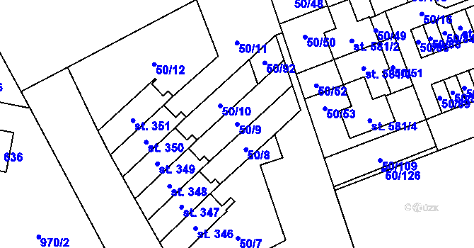 Parcela st. 50/9 v KÚ Škvorec, Katastrální mapa