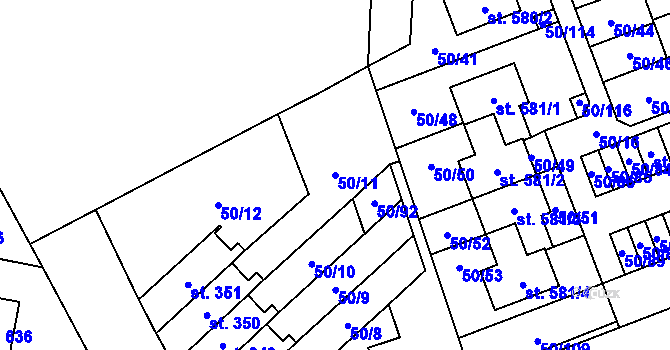 Parcela st. 50/11 v KÚ Škvorec, Katastrální mapa