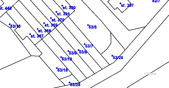 Parcela st. 53/7 v KÚ Škvorec, Katastrální mapa