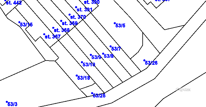 Parcela st. 53/8 v KÚ Škvorec, Katastrální mapa