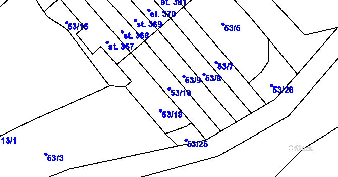 Parcela st. 53/10 v KÚ Škvorec, Katastrální mapa