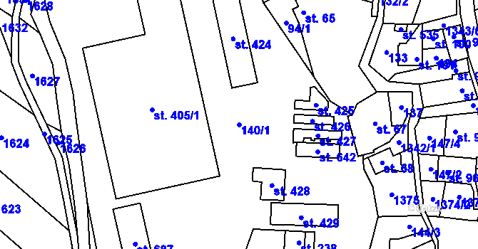 Parcela st. 140/1 v KÚ Škvorec, Katastrální mapa