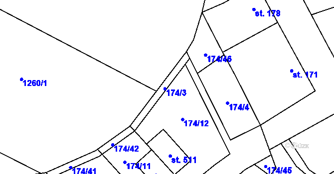 Parcela st. 174/3 v KÚ Škvorec, Katastrální mapa