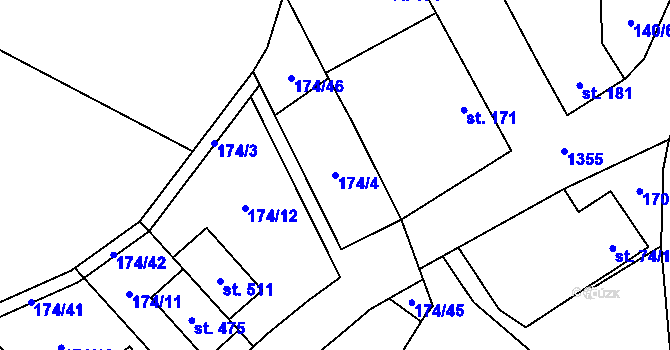 Parcela st. 174/4 v KÚ Škvorec, Katastrální mapa