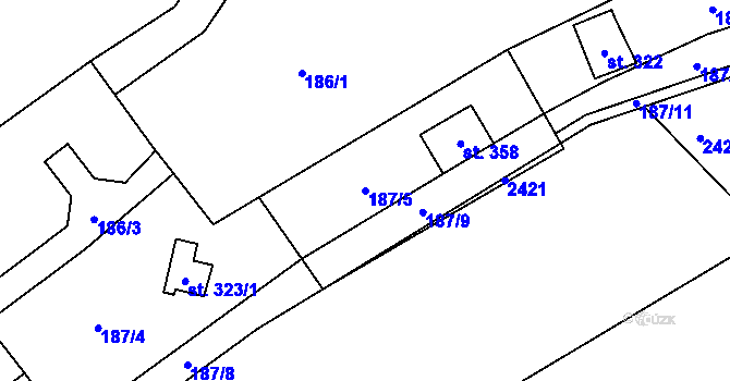 Parcela st. 187/5 v KÚ Škvorec, Katastrální mapa