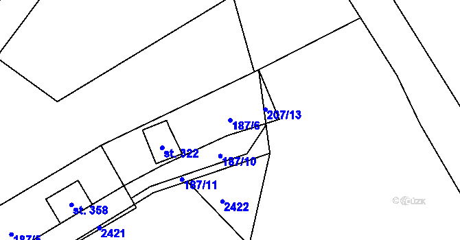 Parcela st. 187/6 v KÚ Škvorec, Katastrální mapa