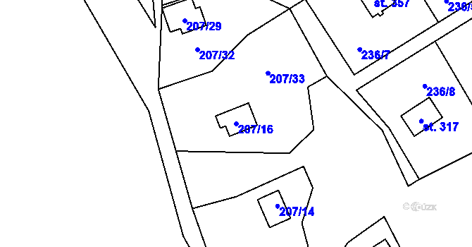 Parcela st. 207/16 v KÚ Škvorec, Katastrální mapa