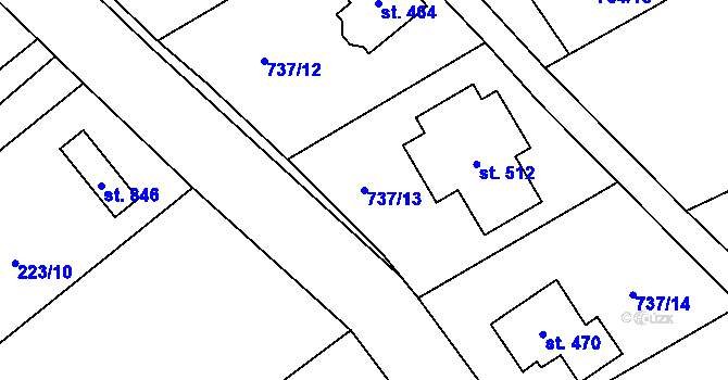 Parcela st. 737/13 v KÚ Škvorec, Katastrální mapa