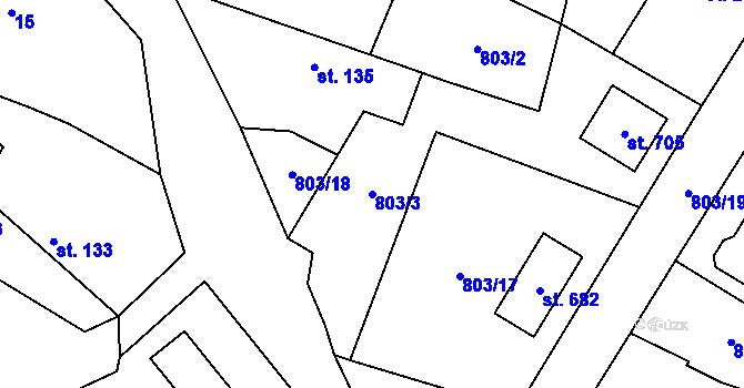 Parcela st. 803/3 v KÚ Škvorec, Katastrální mapa
