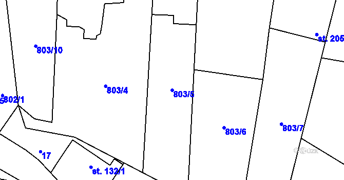 Parcela st. 803/5 v KÚ Škvorec, Katastrální mapa