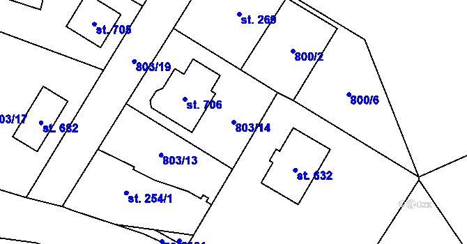 Parcela st. 803/14 v KÚ Škvorec, Katastrální mapa