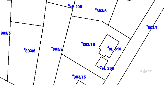Parcela st. 803/16 v KÚ Škvorec, Katastrální mapa