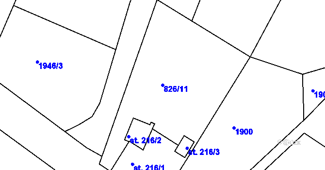 Parcela st. 826/11 v KÚ Škvorec, Katastrální mapa