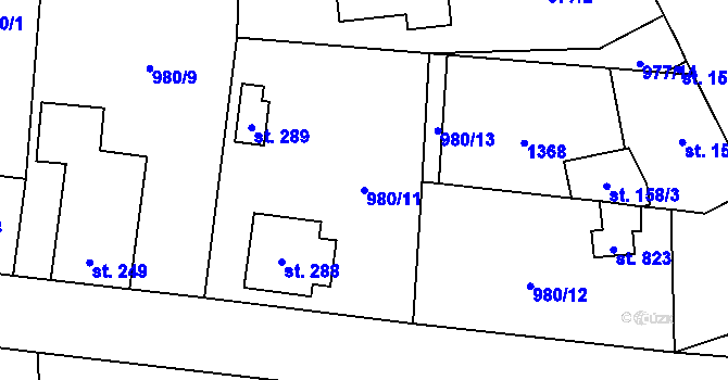 Parcela st. 980/11 v KÚ Škvorec, Katastrální mapa