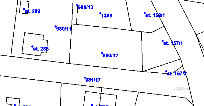 Parcela st. 980/12 v KÚ Škvorec, Katastrální mapa