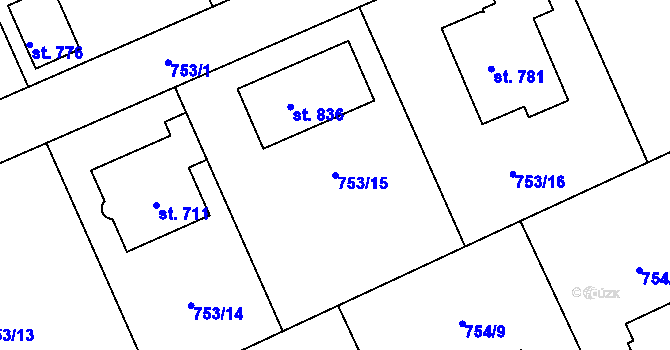 Parcela st. 753/15 v KÚ Škvorec, Katastrální mapa