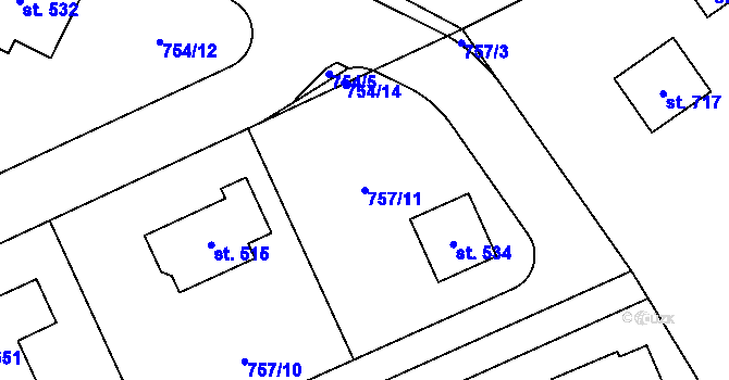 Parcela st. 757/11 v KÚ Škvorec, Katastrální mapa